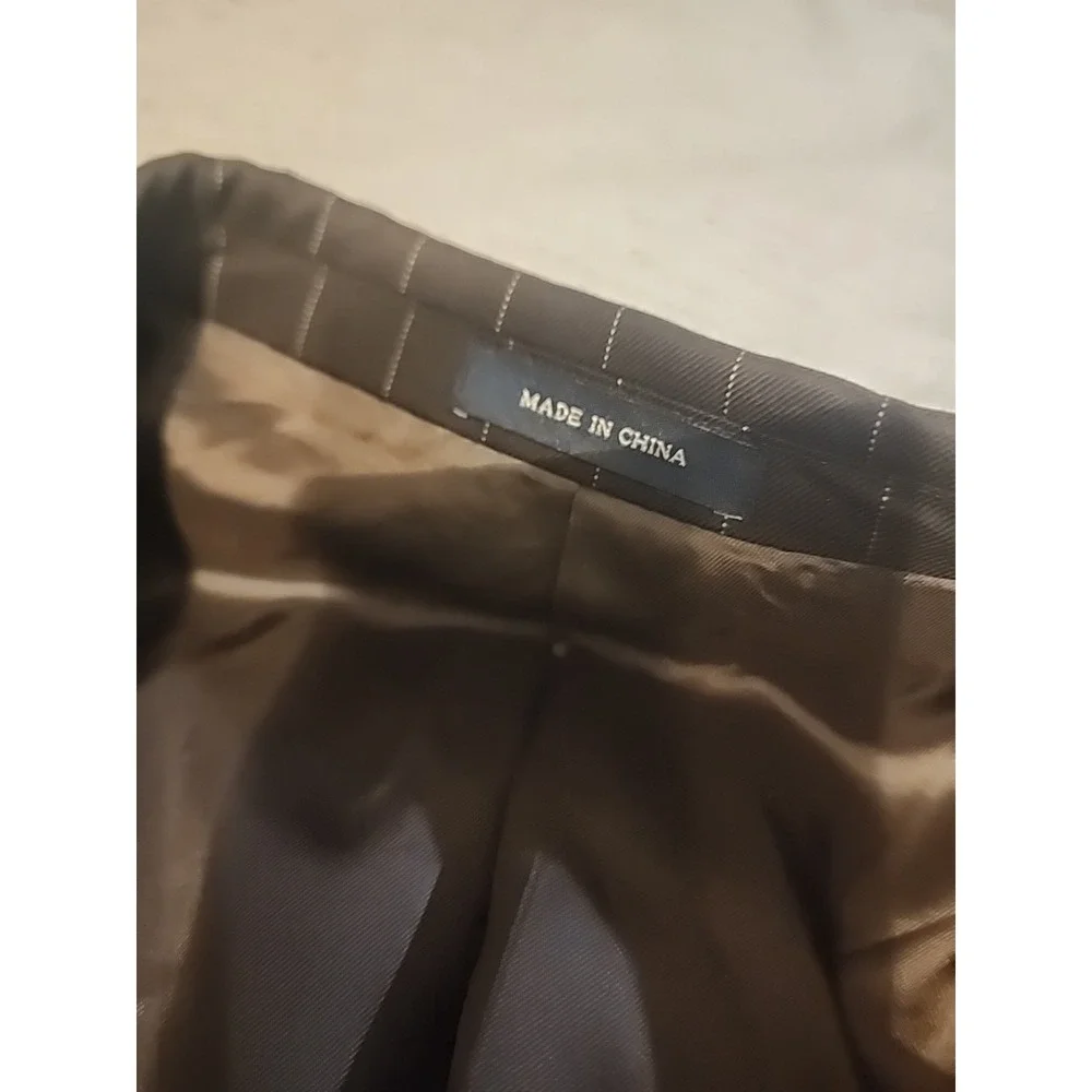 Polo Ralph Lauren Made In China  Suit Jacket Mens 48 L Brown Pinstripe 100% Wool